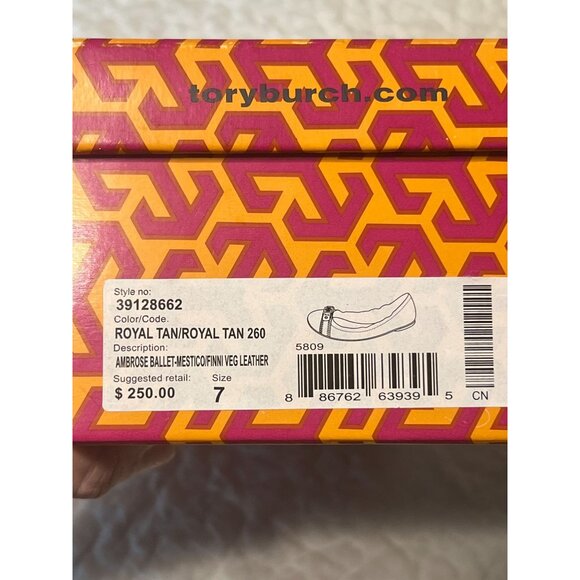 TORY BURCH Ambrose Ballet Flats Leather Camel Brown Gold Buckle Women's Size 7 B - Picture 12 of 12